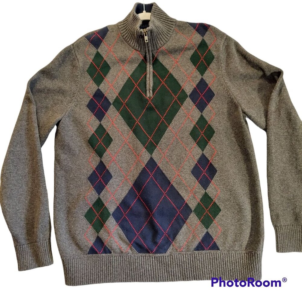 Tommy Hilfiger sweater mens size XL Chest 46 1/4 zip argyle cotton hipster Dad
